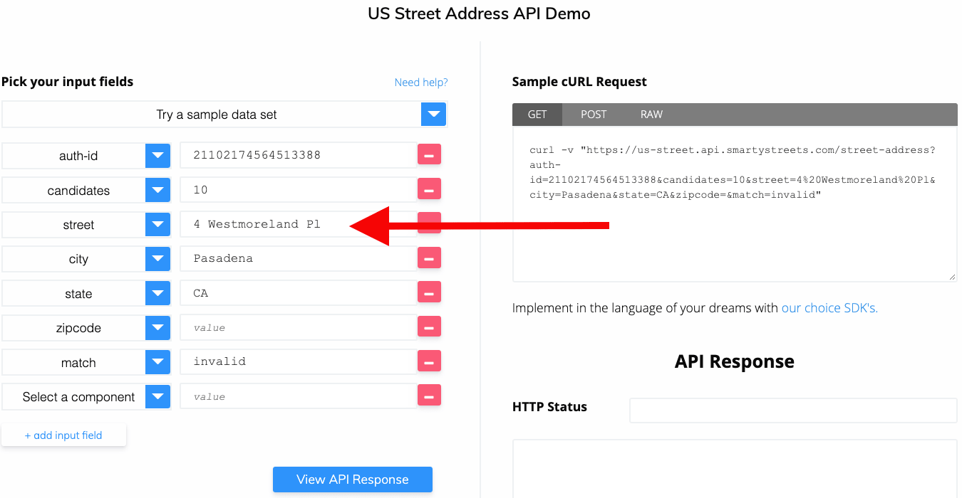 address API county codes step 1 - Visit address validation API tool page