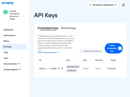 Smarty embeded API key