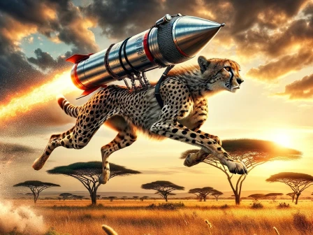 Speedy cheetah with rocket on its back
