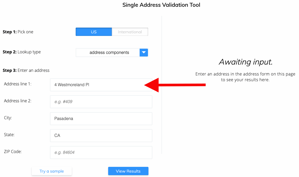 County lookup by address step 3 - Enter the street address components