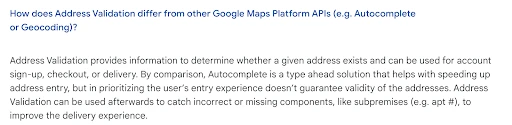 Difference between Google's address verification and Google's Maps