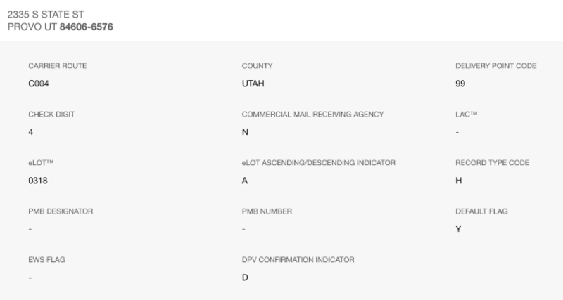 USPS API metadata output example