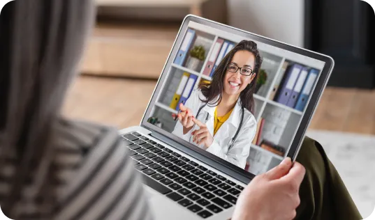 remote healthcare appointment on laptop.