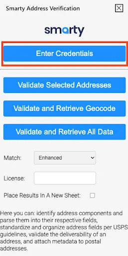 Excel plugin enter credentials step