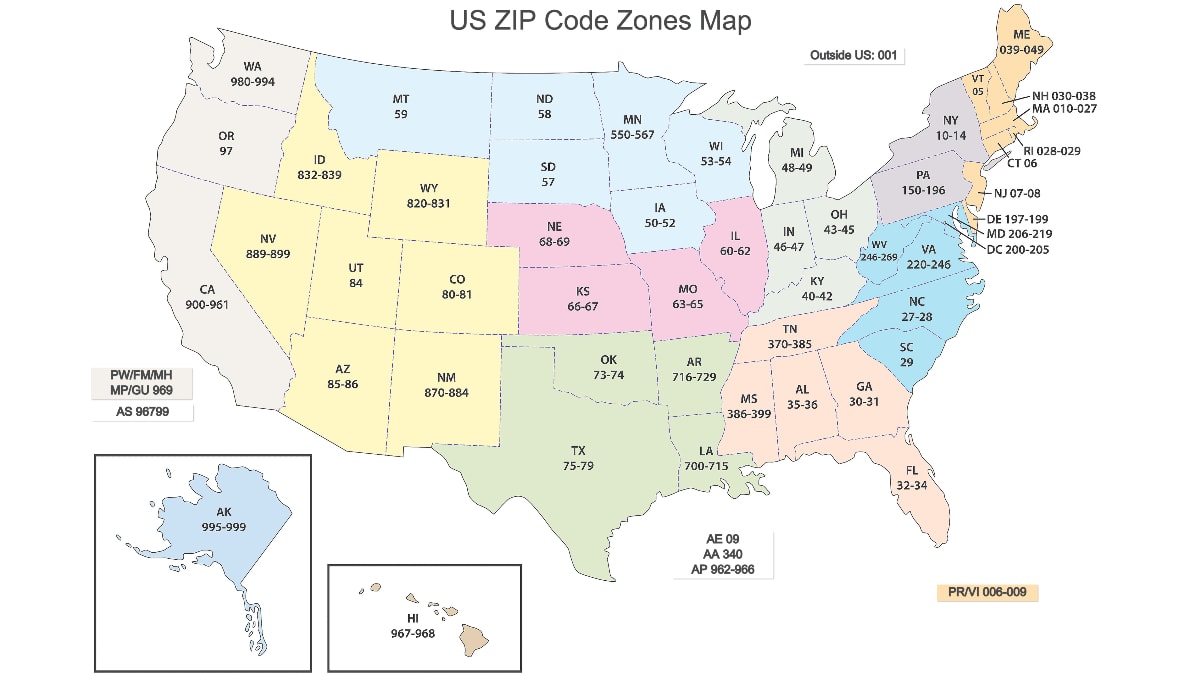 Zip Code Map 16x9 