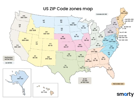 US ZIP Code map zones & regions