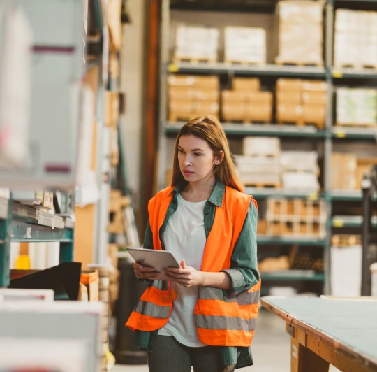 Woman in a warehouse preparing ecommerce orders