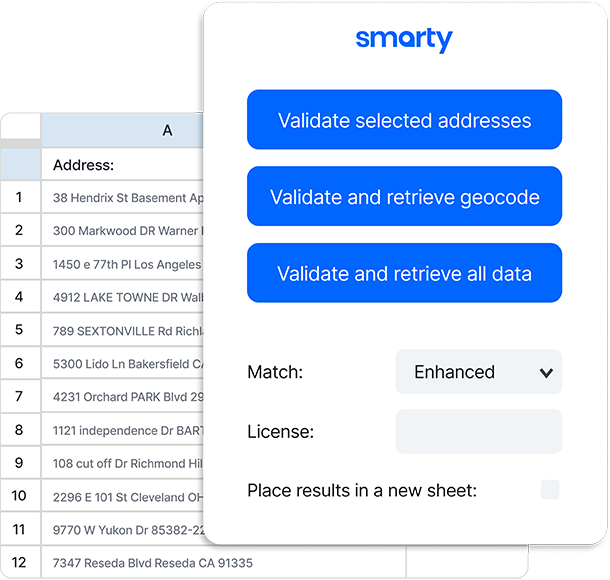 Google sheets plugin address validation demo